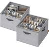 imageSONGMICS Shoe Organizer for Closet Fabric Shoe Organizer Box with Adjustable Dividers Storage Compartments Stackable Transparent Lid for up to 16 Pairs Set of 2 Cappuccino Beige ULSP622LH01Dove Gray