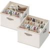 imageSONGMICS Shoe Organizer for Closet Fabric Shoe Organizer Box with Adjustable Dividers Storage Compartments Stackable Transparent Lid for up to 16 Pairs Set of 2 Cappuccino Beige ULSP622LH01Cappuccino Beige