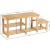 imageSONGMICS Shoe Rack Bench 4 Tier Bamboo Shoe Storage Organizer Entryway Bench for Living Room Bathroom Bedroom 113 x 276 x 205 Inches Ink Black ULBS370BH01Light Bamboo