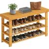 imageSONGMICS Shoe Rack Bench 4 Tier Bamboo Shoe Storage Organizer Entryway Bench for Living Room Bathroom Bedroom 113 x 276 x 205 Inches Ink Black ULBS370BH01Light Bamboo