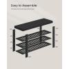 imageSONGMICS Shoe Rack Bench 4 Tier Bamboo Shoe Storage Organizer Entryway Bench for Living Room Bathroom Bedroom 113 x 276 x 205 Inches Ink Black ULBS370BH01Ink Black