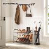 imageSONGMICS Stackable Shoe Rack 3 Tier Metal Shoes Rack Storage Shelf Holds up to 15 Pairs Adjustable Slanted Shelves Tower Organizer for Closet Entryway Small Spaces Black ULMR106BD01Black
