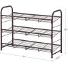 imageSONGMICS Stackable Shoe Rack 3 Tier Metal Shoes Rack Storage Shelf Holds up to 15 Pairs Adjustable Slanted Shelves Tower Organizer for Closet Entryway Small Spaces Black ULMR106BD01Bronze