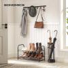 imageSONGMICS Stackable Shoe Rack 3 Tier Metal Shoes Rack Storage Shelf Holds up to 15 Pairs Adjustable Slanted Shelves Tower Organizer for Closet Entryway Small Spaces Black ULMR106BD01Black