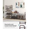 imageSONGMICS Stackable Shoe Rack 3 Tier Metal Shoes Rack Storage Shelf Holds up to 15 Pairs Adjustable Slanted Shelves Tower Organizer for Closet Entryway Small Spaces Black ULMR106BD01Bronze
