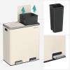 imageSONGMICS Trash Can 2 x 106 Gallon 2 x 40 L Garbage Can for Kitchen with 15 Trash Bags 2 Compartments Plastic Inner Buckets and Hinged Lids Airtight Black ULTB730B80Almond Color