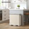 imageSONGMICS Trash Can 2 x 106 Gallon 2 x 40 L Garbage Can for Kitchen with 15 Trash Bags 2 Compartments Plastic Inner Buckets and Hinged Lids Airtight Black ULTB730B80Almond Color