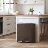 imageSONGMICS Trash Can 2 x 106 Gallon 2 x 40 L Garbage Can for Kitchen with 15 Trash Bags 2 Compartments Plastic Inner Buckets and Hinged Lids Airtight Black ULTB730B80Brown