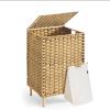 imageSONGMICS 2Section Laundry Hamper with Lid 29 Gal 110L PE Rattan Laundry Basket with Removable Washable Liners for Bedroom amp Living Room Goose Yellow ULCB222YE01Goose Yellow
