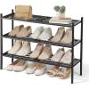 imageSONGMICS Bamboo Shoe Rack for Closet Stackable Shoe Oragnizer with Modular Structure SpaceSaving Free Standing Shelf for Entryway Bedroom 3Tier Holds 1216 Pairs Natural Color ULBS053YL01Ink Black