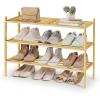 imageSONGMICS Bamboo Shoe Rack for Closet Stackable Shoe Oragnizer with Modular Structure SpaceSaving Free Standing Shelf for Entryway Bedroom 3Tier Holds 1216 Pairs Natural Color ULBS053YL01Natural