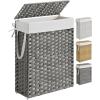 imageSONGMICS Laundry Hamper with Lid 172 Gallon 65L Synthetic Rattan Clothes Laundry Basket with Lid and Handles Foldable Removable Liner Summer Sand ULCB165LZ01Dove Gray