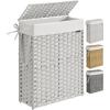 imageSONGMICS Laundry Hamper with Lid 172 Gallon 65L Synthetic Rattan Clothes Laundry Basket with Lid and Handles Foldable Removable Liner Summer Sand ULCB165LZ01Cloud White