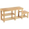 imageSONGMICS Shoe Rack Bench 4 Tier Bamboo Shoe Storage Organizer Entryway Bench for Living Room Bathroom Bedroom 113 x 276 x 205 Inches Ink Black ULBS370BH01Light Bamboo