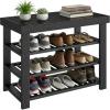 imageSONGMICS Shoe Rack Bench 4 Tier Bamboo Shoe Storage Organizer Entryway Bench for Living Room Bathroom Bedroom 113 x 276 x 205 Inches Ink Black ULBS370BH01Ink Black