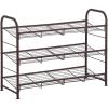 imageSONGMICS Stackable Shoe Rack 3 Tier Metal Shoes Rack Storage Shelf Holds up to 15 Pairs Adjustable Slanted Shelves Tower Organizer for Closet Entryway Small Spaces Black ULMR106BD01Bronze