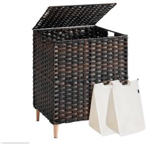imageSONGMICS 2Section Laundry Hamper with Lid 29 Gal 110L PE Rattan Laundry Basket with Removable Washable Liners for Bedroom amp Living Room Goose Yellow ULCB222YE01Chestnut Brown