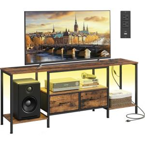 imageSONGMICS BELLAH Collection  TV Stand with Power Outlets and Lights Entertainment Center Media Console for TVs Up to 70 Inches Living Room Shelves Drawers Modern Ink Black ULGS420B101SRustic Brown