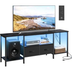 imageSONGMICS BELLAH Collection  TV Stand with Power Outlets and Lights Entertainment Center Media Console for TVs Up to 70 Inches Living Room Shelves Drawers Modern Ink Black ULGS420B101SInk Black