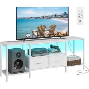 imageSONGMICS BELLAH Collection  TV Stand with Power Outlets and Lights Entertainment Center Media Console for TVs Up to 70 Inches Living Room Shelves Drawers Modern Ink Black ULGS420B101SCloud White
