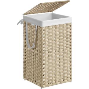 imageSONGMICS Laundry Hamper with Lid 172 Gallon 65L Synthetic Rattan Clothes Laundry Basket with Lid and Handles Foldable Removable Liner Summer Sand ULCB165LZ01Summer Sand
