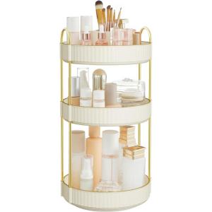 imageSONGMICS Makeup Organizer 3Tier Skincare Organizer Countertop Customizable 2 Types of Accessories Jewelry Holder for Vanity Bedroom Bathroom Pale Green UJKA013C01Cloud White
