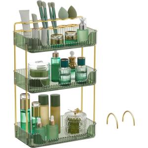 imageSONGMICS Makeup Organizer 3Tier Skincare Organizer Countertop Customizable 2 Types of Accessories Jewelry Holder for Vanity Bedroom Bathroom Pale Green UJKA013C01Pale Green