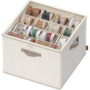 imageSONGMICS Shoe Organizer for Closet Fabric Shoe Organizer Box with Adjustable Dividers Storage Compartments Stackable Transparent Lid for up to 16 Pairs Set of 2 Cappuccino Beige ULSP622LH01Cappuccino Beige