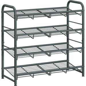 imageSONGMICS Stackable Shoe Rack 3 Tier Metal Shoes Rack Storage Shelf Holds up to 15 Pairs Adjustable Slanted Shelves Tower Organizer for Closet Entryway Small Spaces Black ULMR106BD01Grey