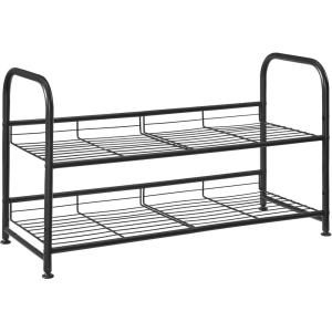 imageSONGMICS Stackable Shoe Rack 3 Tier Metal Shoes Rack Storage Shelf Holds up to 15 Pairs Adjustable Slanted Shelves Tower Organizer for Closet Entryway Small Spaces Black ULMR106BD01Black