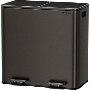 imageSONGMICS Trash Can 2 x 106 Gallon 2 x 40 L Garbage Can for Kitchen with 15 Trash Bags 2 Compartments Plastic Inner Buckets and Hinged Lids Airtight Black ULTB730B80Slate Gray