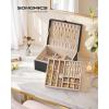 imageSONGMICS 2Layer Jewelry Box Organizer Jewelry Storage Case with Removable Tray and Handle for Necklaces Earrings Rings Bracelets 67 x 81 x 37 Inches Gift Idea Jelly Pink UJBC208SA01SBlack