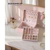 imageSONGMICS 2Layer Jewelry Box Organizer Jewelry Storage Case with Removable Tray and Handle for Necklaces Earrings Rings Bracelets 67 x 81 x 37 Inches Gift Idea Jelly Pink UJBC208SA01SJelly Pink