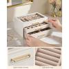 imageSONGMICS 3Layer Jewelry Box with Glass Window Jewelry Storage Organizer with 3 Drawers Golden Handles for Rings Earrings Bracelets Gift Idea Cream White 63 x 94 x 49 Inches UJBC206WD02SCream White