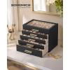 imageSONGMICS 3Layer Jewelry Box with Glass Window Jewelry Storage Organizer with 3 Drawers Golden Handles for Rings Earrings Bracelets Gift Idea Cream White 63 x 94 x 49 Inches UJBC206WD02SBlack