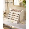imageSONGMICS 3Layer Jewelry Box with Glass Window Jewelry Storage Organizer with 3 Drawers Golden Handles for Rings Earrings Bracelets Gift Idea Cream White 63 x 94 x 49 Inches UJBC206WD02SCream White