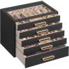 imageSONGMICS 3Layer Jewelry Box with Glass Window Jewelry Storage Organizer with 3 Drawers Golden Handles for Rings Earrings Bracelets Gift Idea Cream White 63 x 94 x 49 Inches UJBC206WD02SBlack