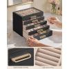 imageSONGMICS 3Layer Jewelry Box with Glass Window Jewelry Storage Organizer with 3 Drawers Golden Handles for Rings Earrings Bracelets Gift Idea Cream White 63 x 94 x 49 Inches UJBC206WD02SBlack