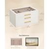 imageSONGMICS 3Layer Jewelry Box with Glass Window Jewelry Storage Organizer with 3 Drawers Golden Handles for Rings Earrings Bracelets Gift Idea Cream White 63 x 94 x 49 Inches UJBC206WD02SCream White
