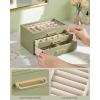 imageSONGMICS 3Layer Jewelry Box with Glass Window Jewelry Storage Organizer with 3 Drawers Golden Handles for Rings Earrings Bracelets Gift Idea Cream White 63 x 94 x 49 Inches UJBC206WD02SSage Green