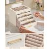 imageSONGMICS 3Layer Jewelry Box with Glass Window Jewelry Storage Organizer with 3 Drawers Golden Handles for Rings Earrings Bracelets Gift Idea Cream White 63 x 94 x 49 Inches UJBC206WD02SCream White