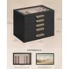 imageSONGMICS 3Layer Jewelry Box with Glass Window Jewelry Storage Organizer with 3 Drawers Golden Handles for Rings Earrings Bracelets Gift Idea Cream White 63 x 94 x 49 Inches UJBC206WD02SBlack