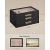 imageSONGMICS 3Layer Jewelry Box with Glass Window Jewelry Storage Organizer with 3 Drawers Golden Handles for Rings Earrings Bracelets Gift Idea Cream White 63 x 94 x 49 Inches UJBC206WD02SBlack
