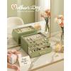 imageSONGMICS 3Layer Jewelry Box with Glass Window Jewelry Storage Organizer with 3 Drawers Golden Handles for Rings Earrings Bracelets Gift Idea Cream White 63 x 94 x 49 Inches UJBC206WD02SSage Green