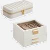 imageSONGMICS 3Tier Jewelry Organizer with Glass Lid and Rectangular Travel Jewelry Box Bundle with Drawers Mirror PU Modern Gift Idea Cloud White UJBC239WT and UJBC180W01