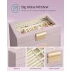imageSONGMICS Jewelry Box Organizer with Glass Lid 4Layer Jewelry Storage with 3 Drawers Modern Style 6 x 99 x 85 Inches Lavender Purple and Gold Color UJBC161P01