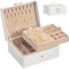 imageSONGMICS 2Layer Jewelry Box Organizer Jewelry Storage Case with Removable Tray and Handle for Necklaces Earrings Rings Bracelets 67 x 81 x 37 Inches Gift Idea Jelly Pink UJBC208SA01SCream White