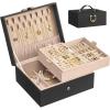 imageSONGMICS 2Layer Jewelry Box Organizer Jewelry Storage Case with Removable Tray and Handle for Necklaces Earrings Rings Bracelets 67 x 81 x 37 Inches Gift Idea Jelly Pink UJBC208SA01SBlack