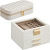 imageSONGMICS 3Tier Jewelry Organizer with Glass Lid and Rectangular Travel Jewelry Box Bundle with Drawers Mirror PU Modern Gift Idea Cloud White UJBC239WT and UJBC180W01