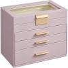 imageSONGMICS Jewelry Box Organizer with Glass Lid 4Layer Jewelry Storage with 3 Drawers Modern Style 6 x 99 x 85 Inches Lavender Purple and Gold Color UJBC161P01